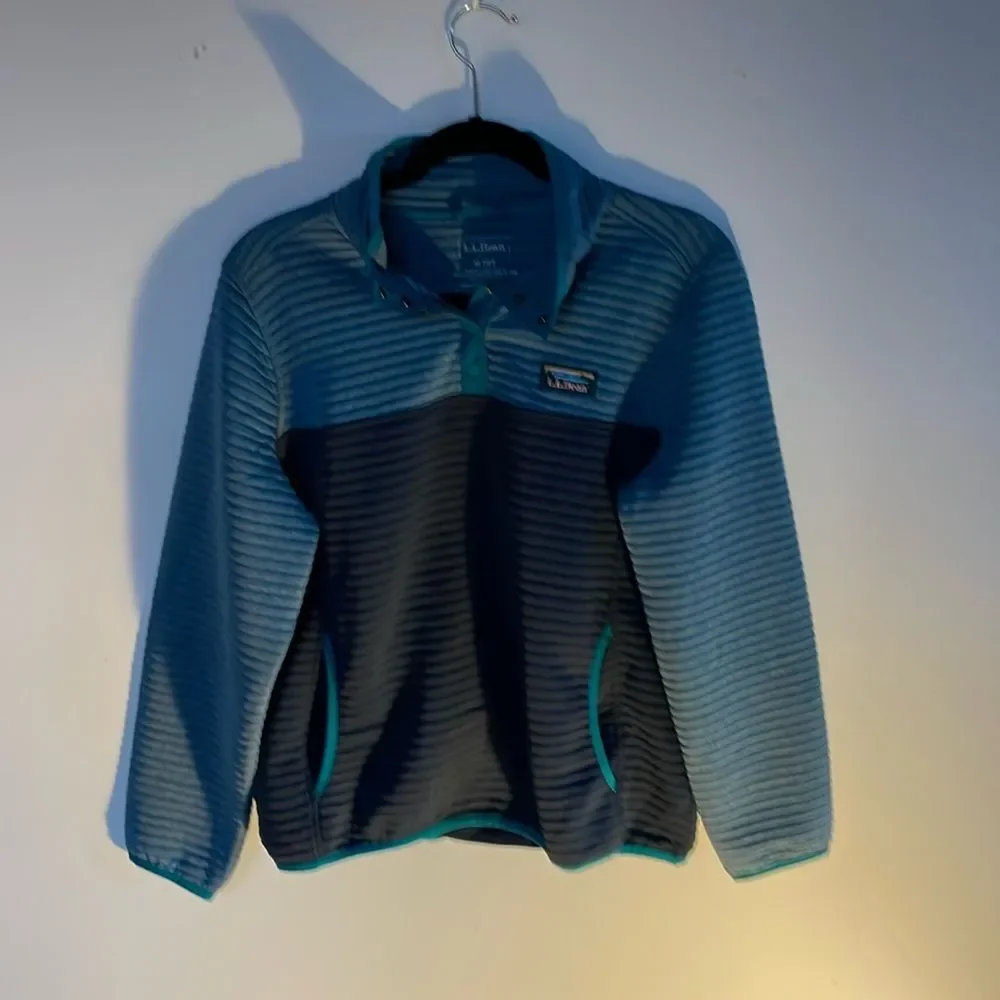 L.L. Bean Teal and Dark Blue Striped Fleece Pullover Jacket